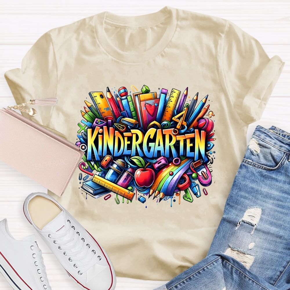 Personalized Grade Kindergarten Where The Fun And Learning Begin Teacher T-shirt