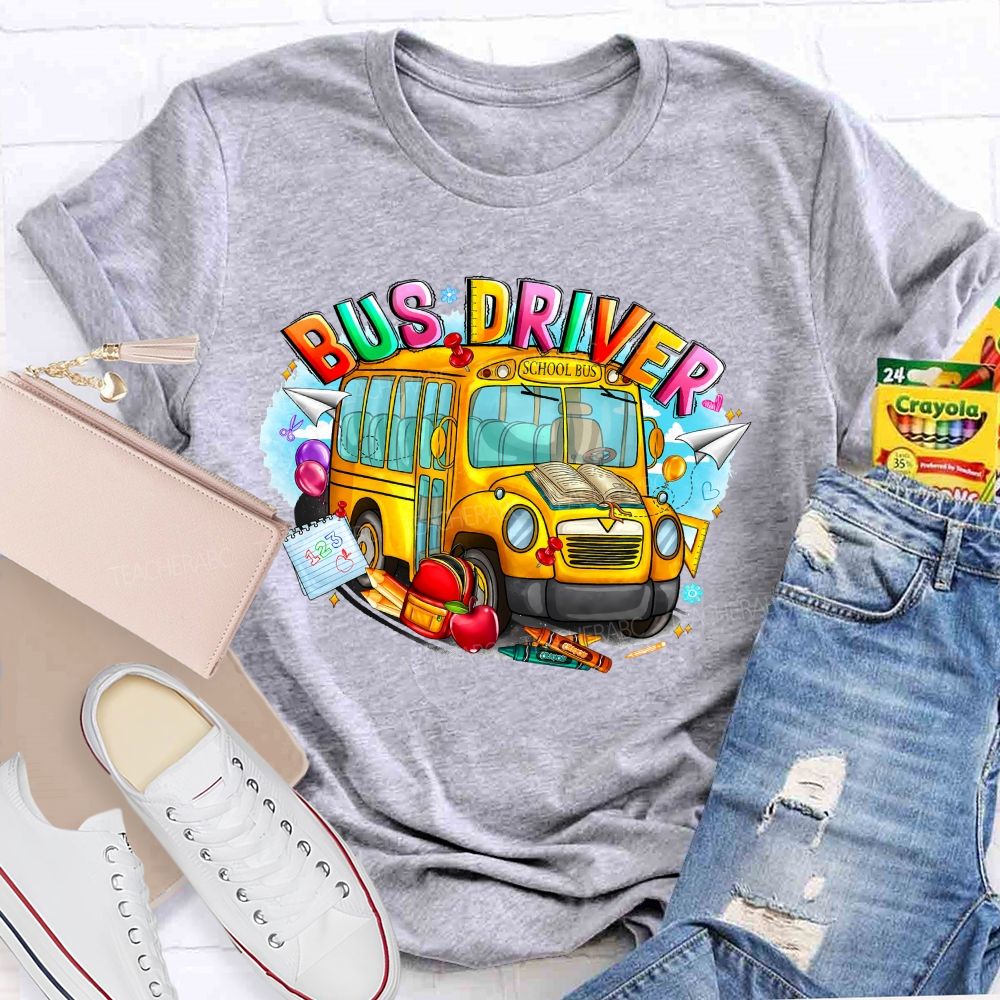 School Bus Driver Colorful  Graphics  Teacher T-shirt