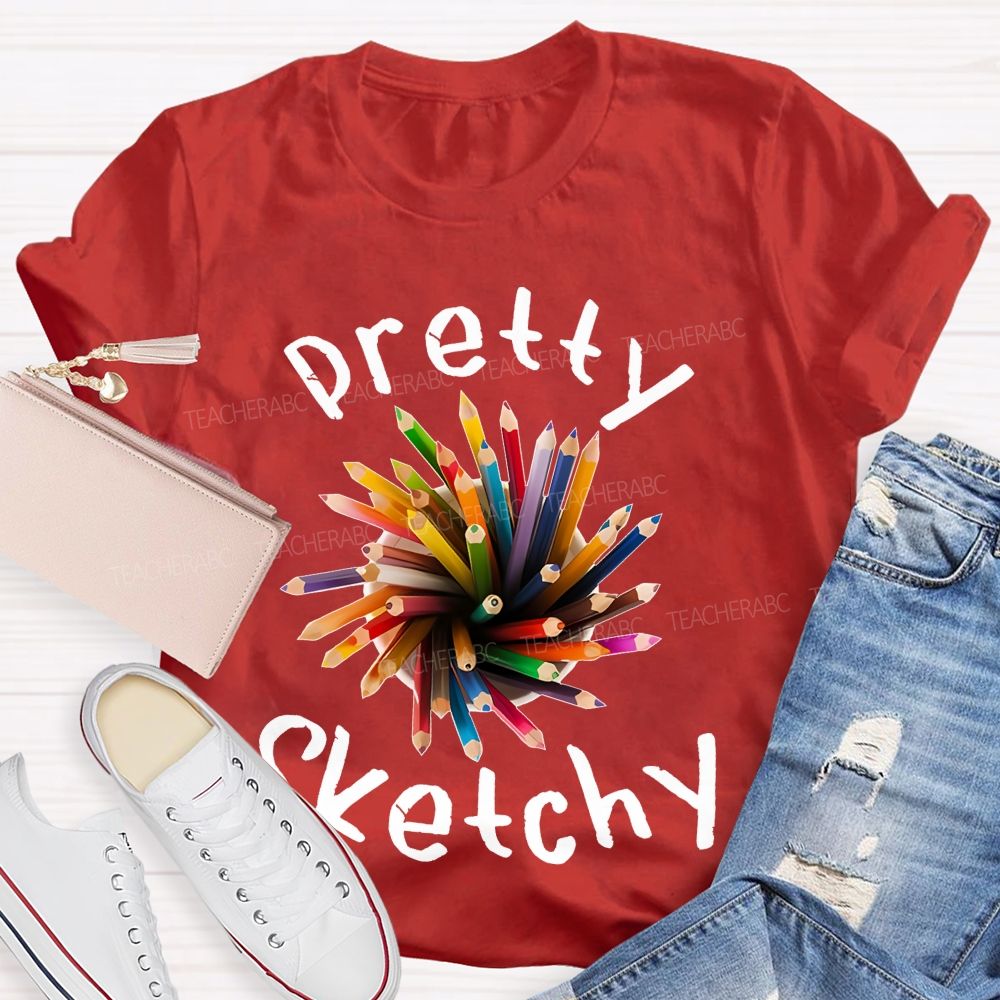 Pretty Sketchy Colorful Pencils Shapes  Teacher T-shirt