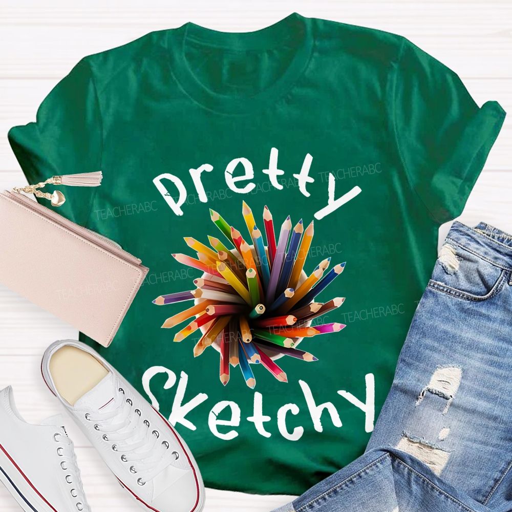 Pretty Sketchy Colorful Pencils Shapes  Teacher T-shirt