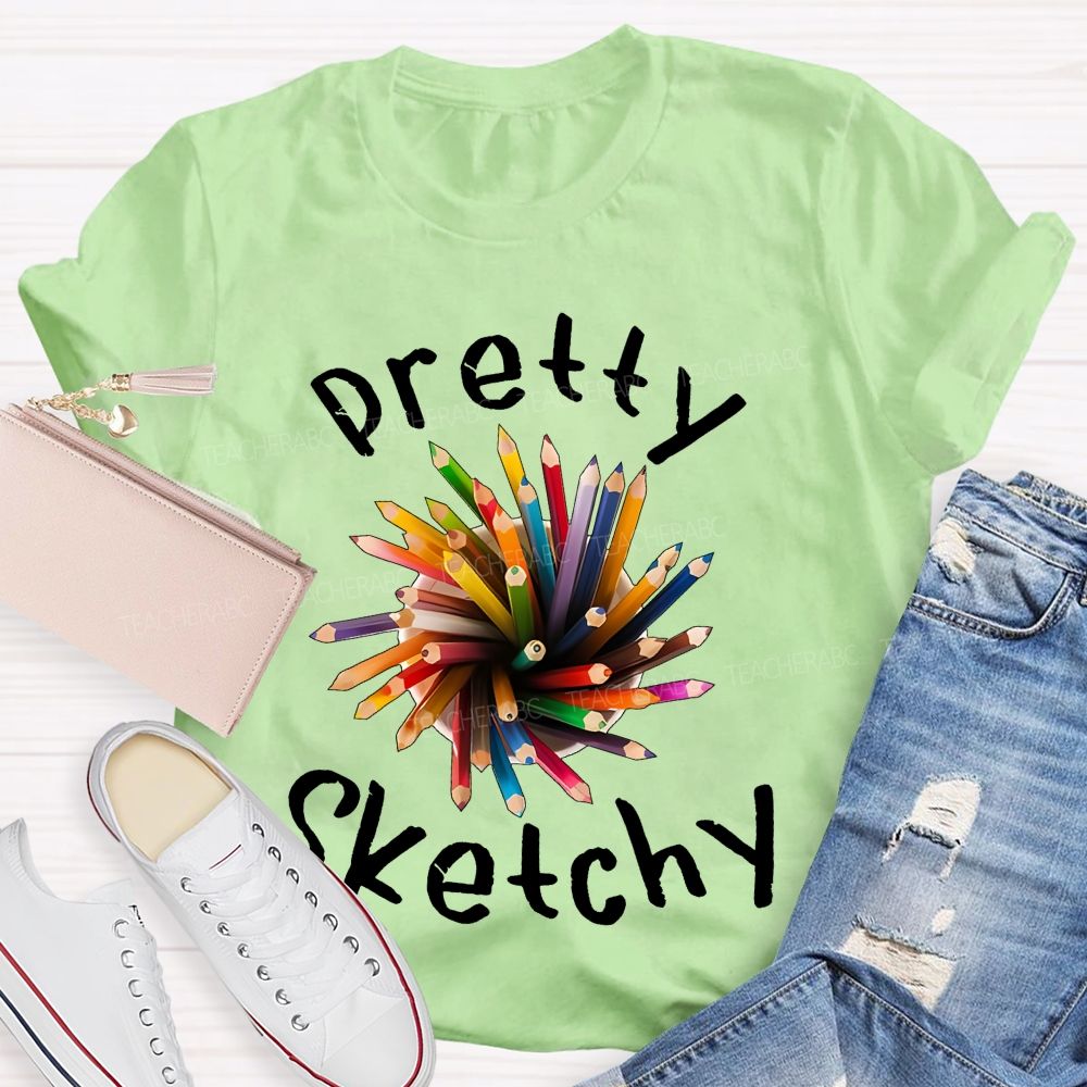 Pretty Sketchy Colorful Pencils Shapes  Teacher T-shirt