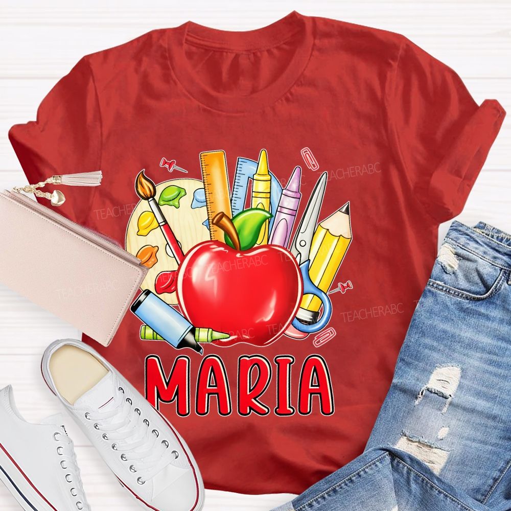 Personalized Name  Palette Apple Art  Teacher T-shirt