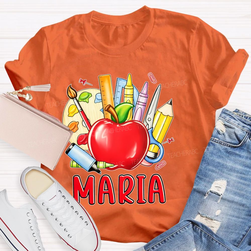 Personalized Name  Palette Apple Art  Teacher T-shirt
