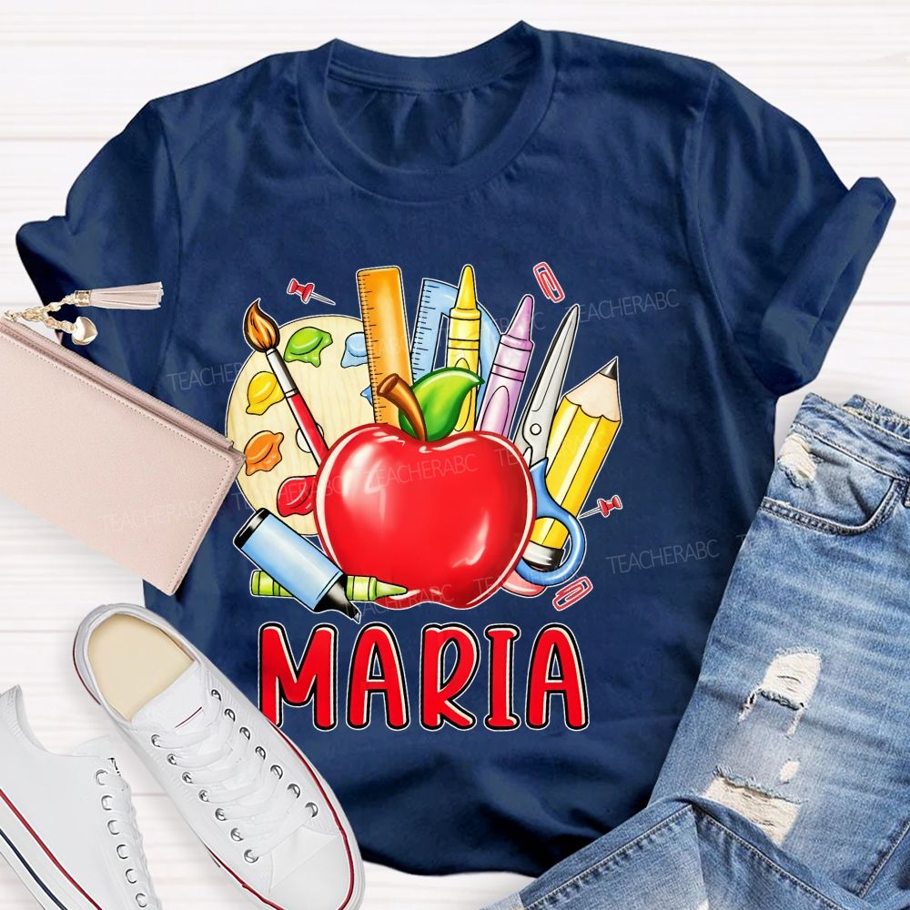 Personalized Name  Palette Apple Art  Teacher T-shirt