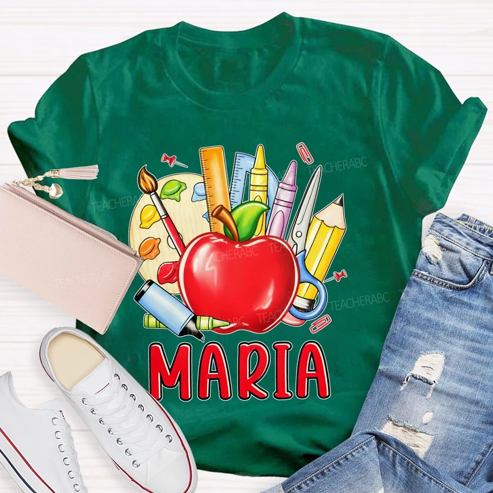Personalized Name  Palette Apple Art  Teacher T-shirt