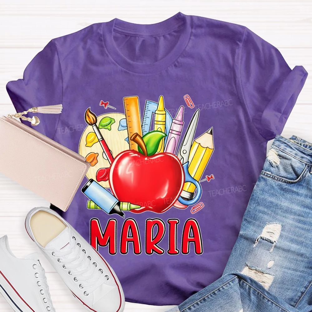 Personalized Name  Palette Apple Art  Teacher T-shirt