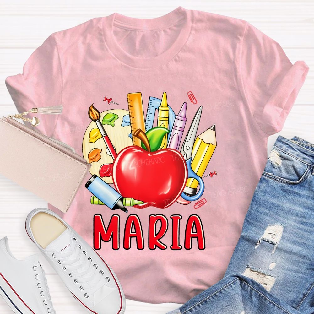 Personalized Name  Palette Apple Art  Teacher T-shirt