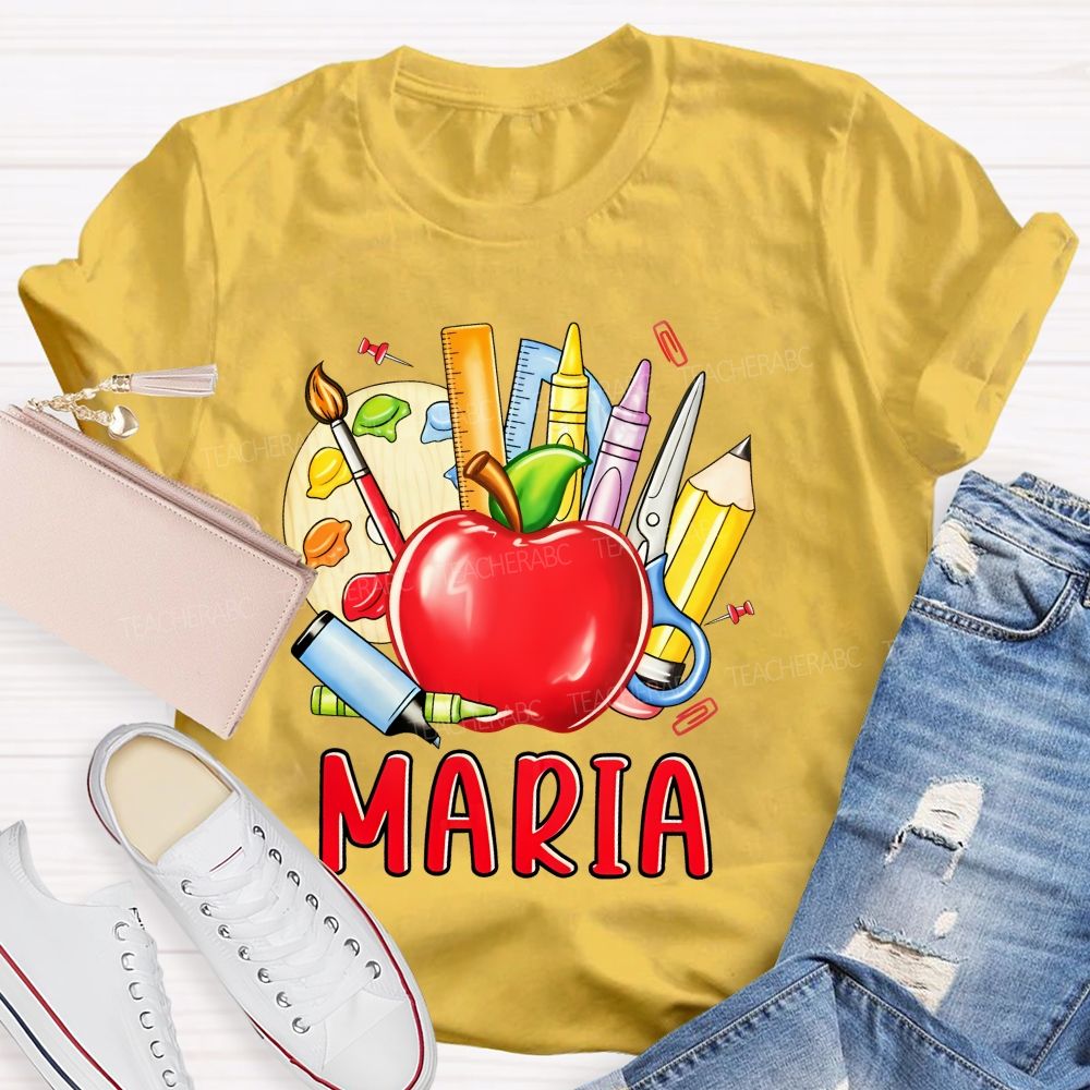 Personalized Name  Palette Apple Art  Teacher T-shirt
