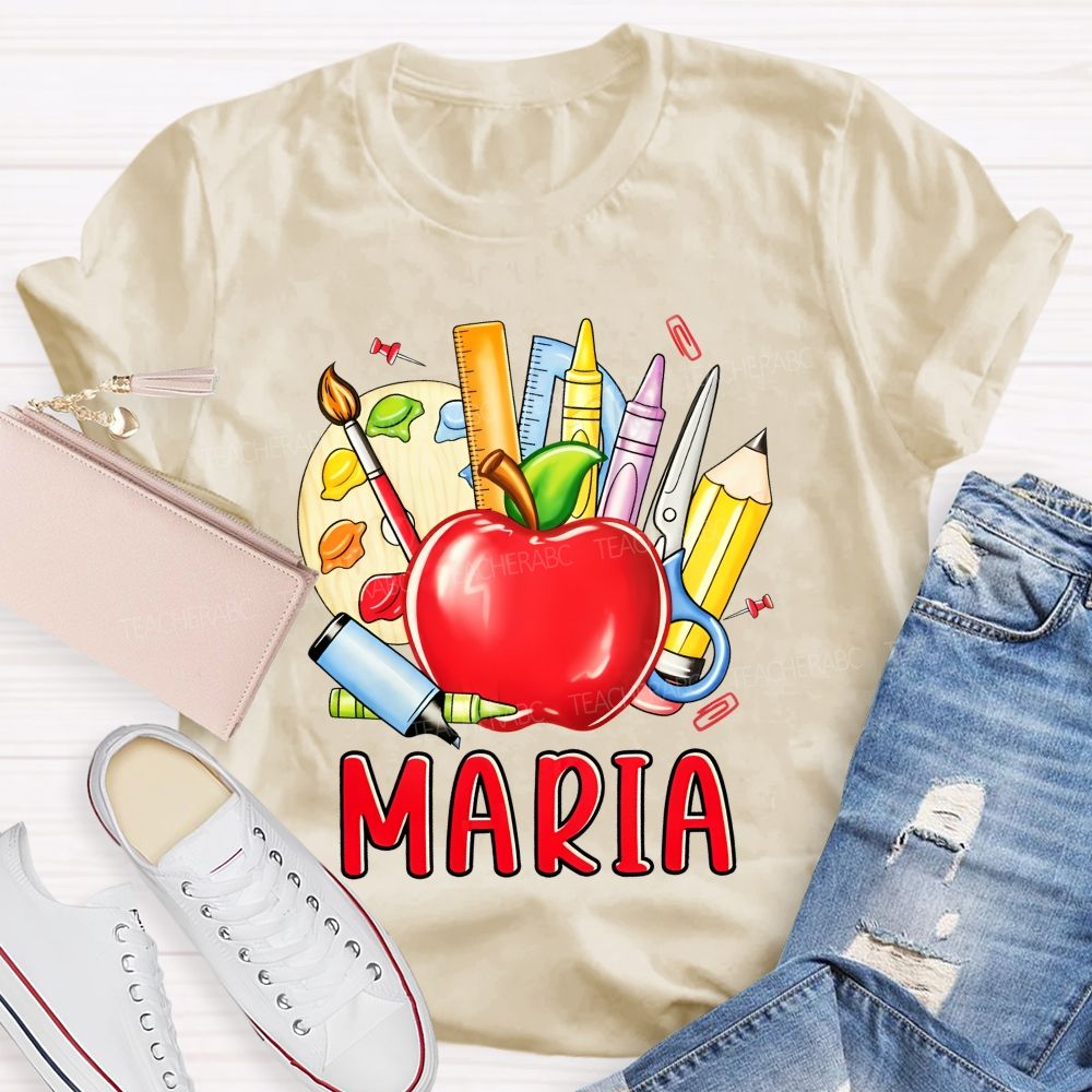Personalized Name  Palette Apple Art  Teacher T-shirt