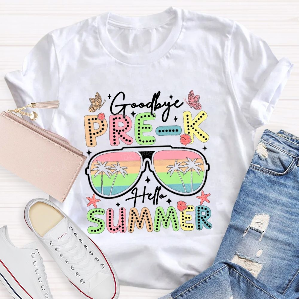 Personalized Grade Goodbye Pre K Hello Summer Teacher T-Shirt