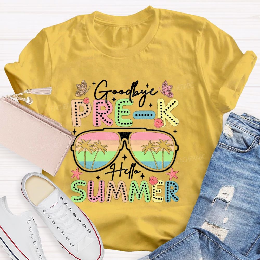 Personalized Grade Goodbye Pre K Hello Summer Teacher T-Shirt