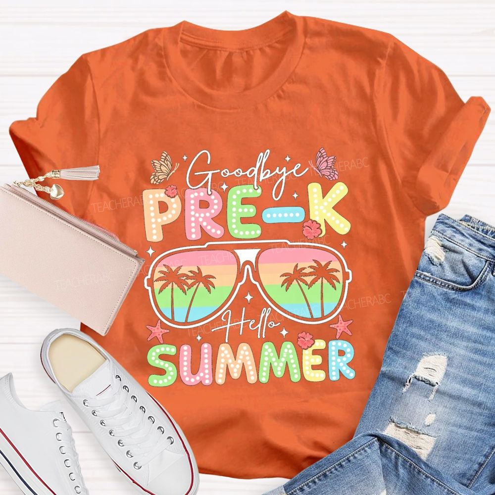 Personalized Grade Goodbye Pre K Hello Summer Teacher T-Shirt