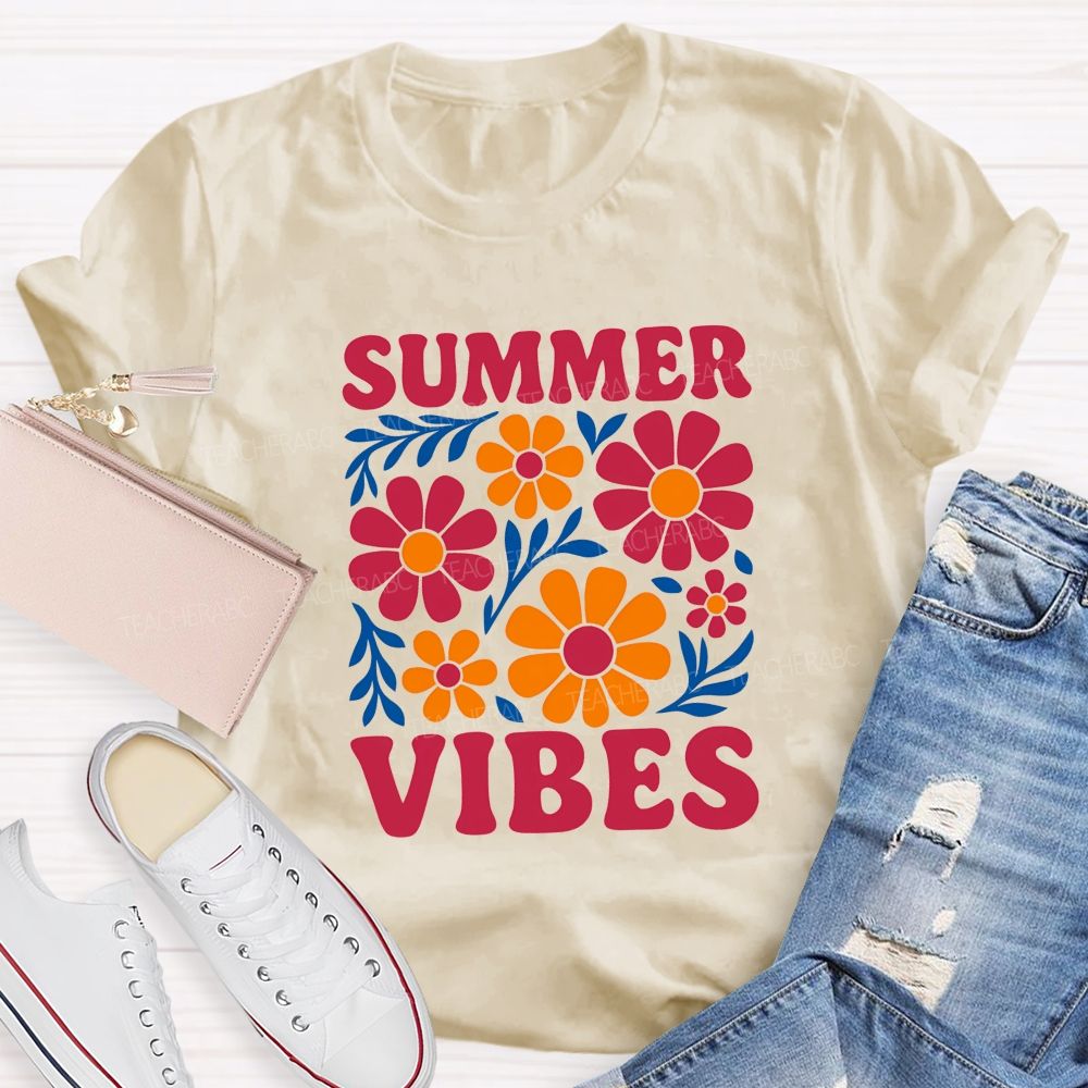 Summer Vibes And Teacher Summer Break Teacher T-shirt