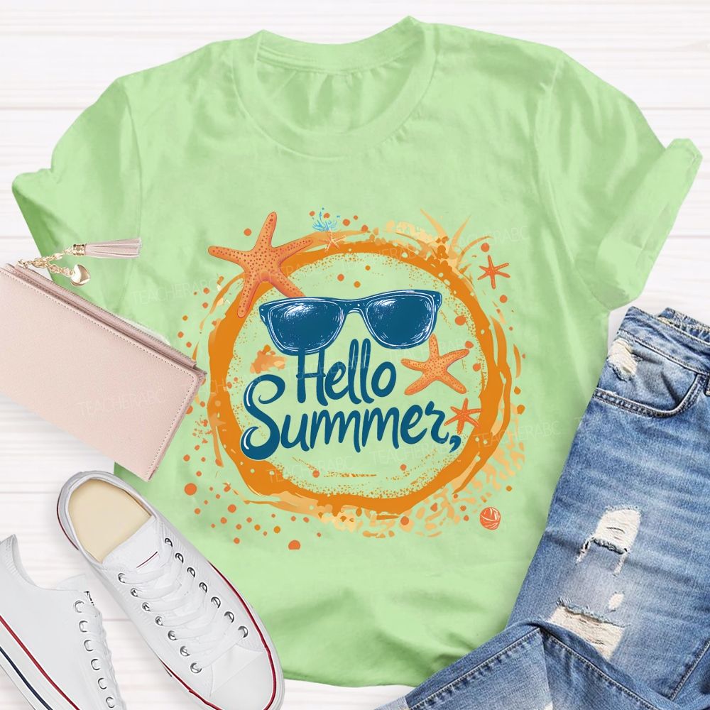 Hello Summer Letters Patterns  Teacher T-shirt