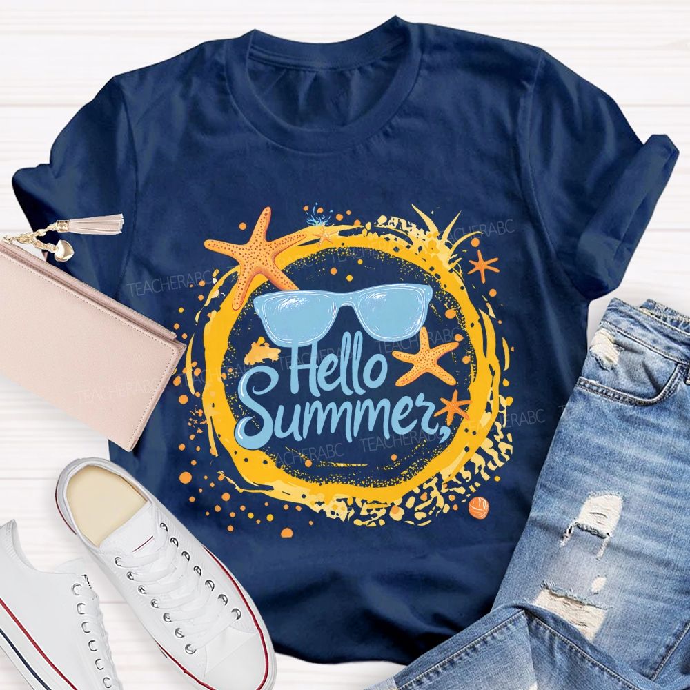 Hello Summer Letters Patterns  Teacher T-shirt