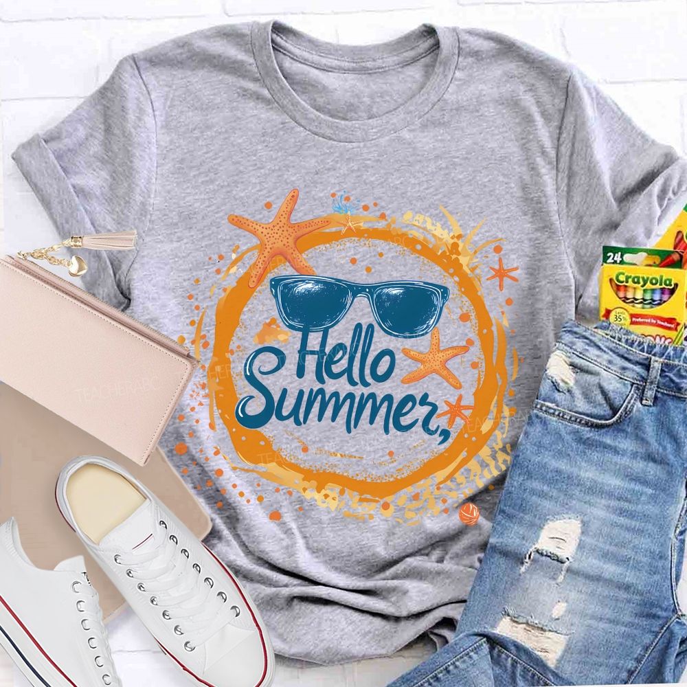 Hello Summer Letters Patterns  Teacher T-shirt