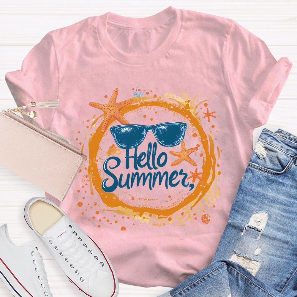 Hello Summer Letters Patterns  Teacher T-shirt