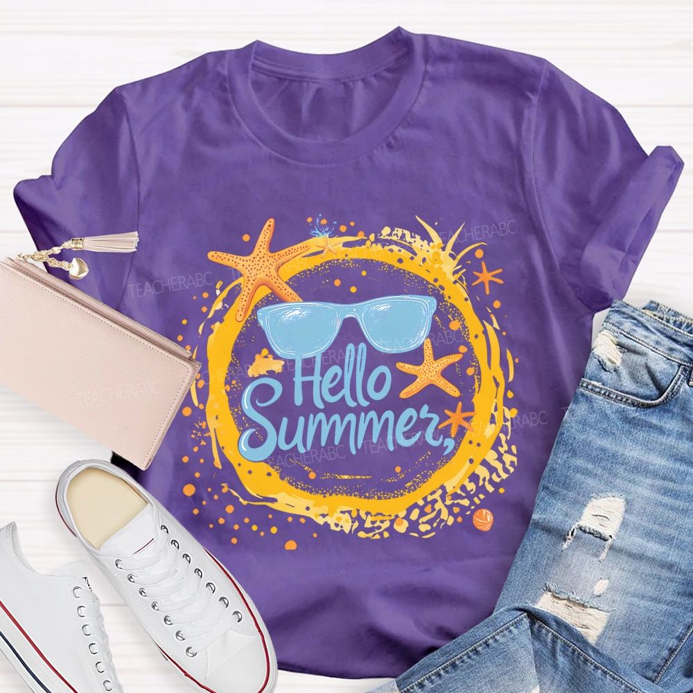 Hello Summer Letters Patterns  Teacher T-shirt