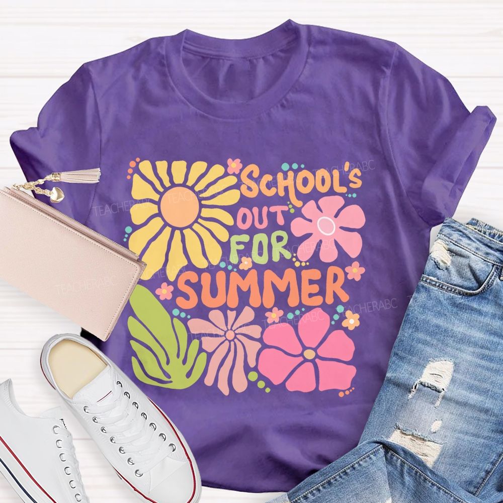School's Out For Summer Colorful Letters Flowers Patterns  Teacher T-shirt