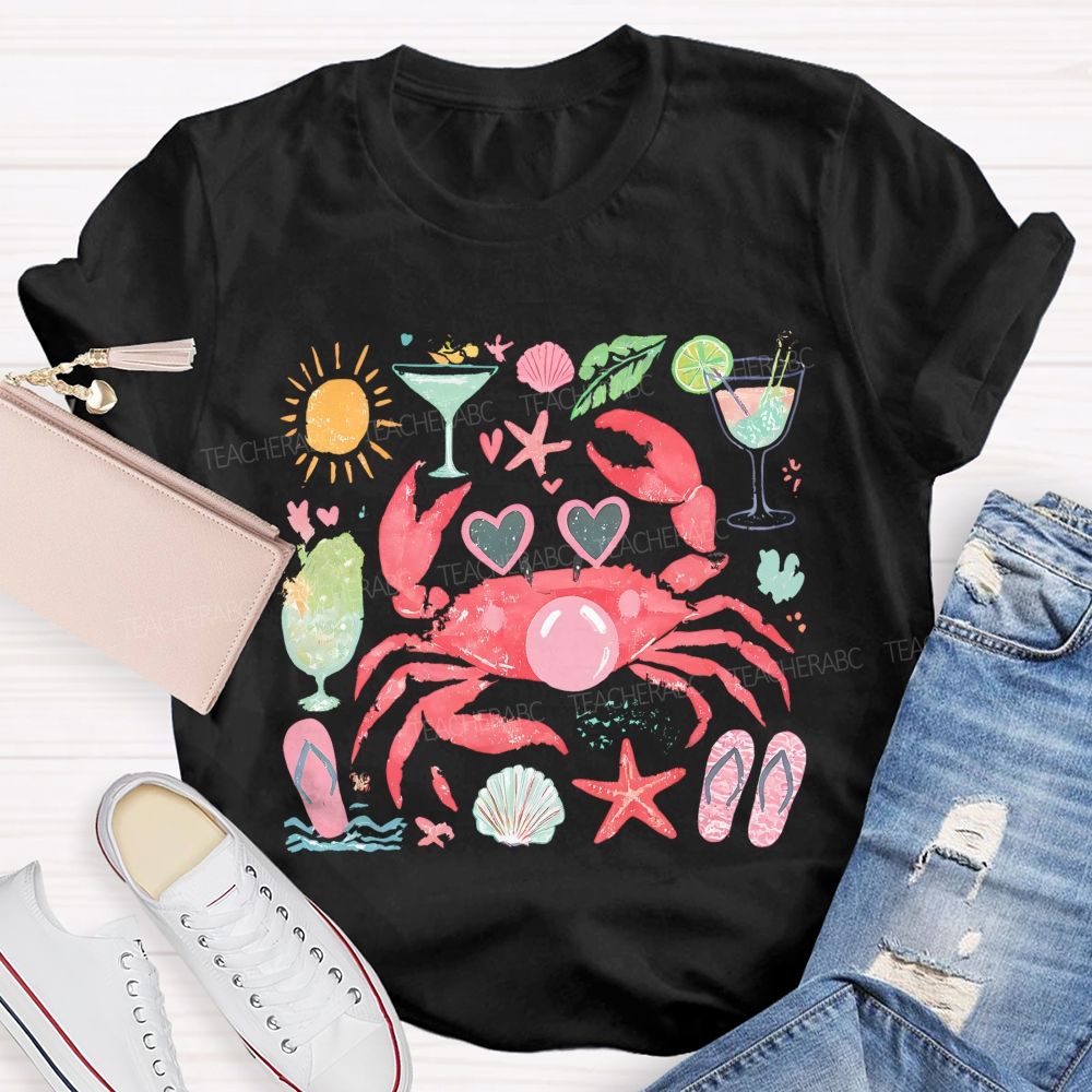 Summer Crab Graphic  Teacher T-shirt