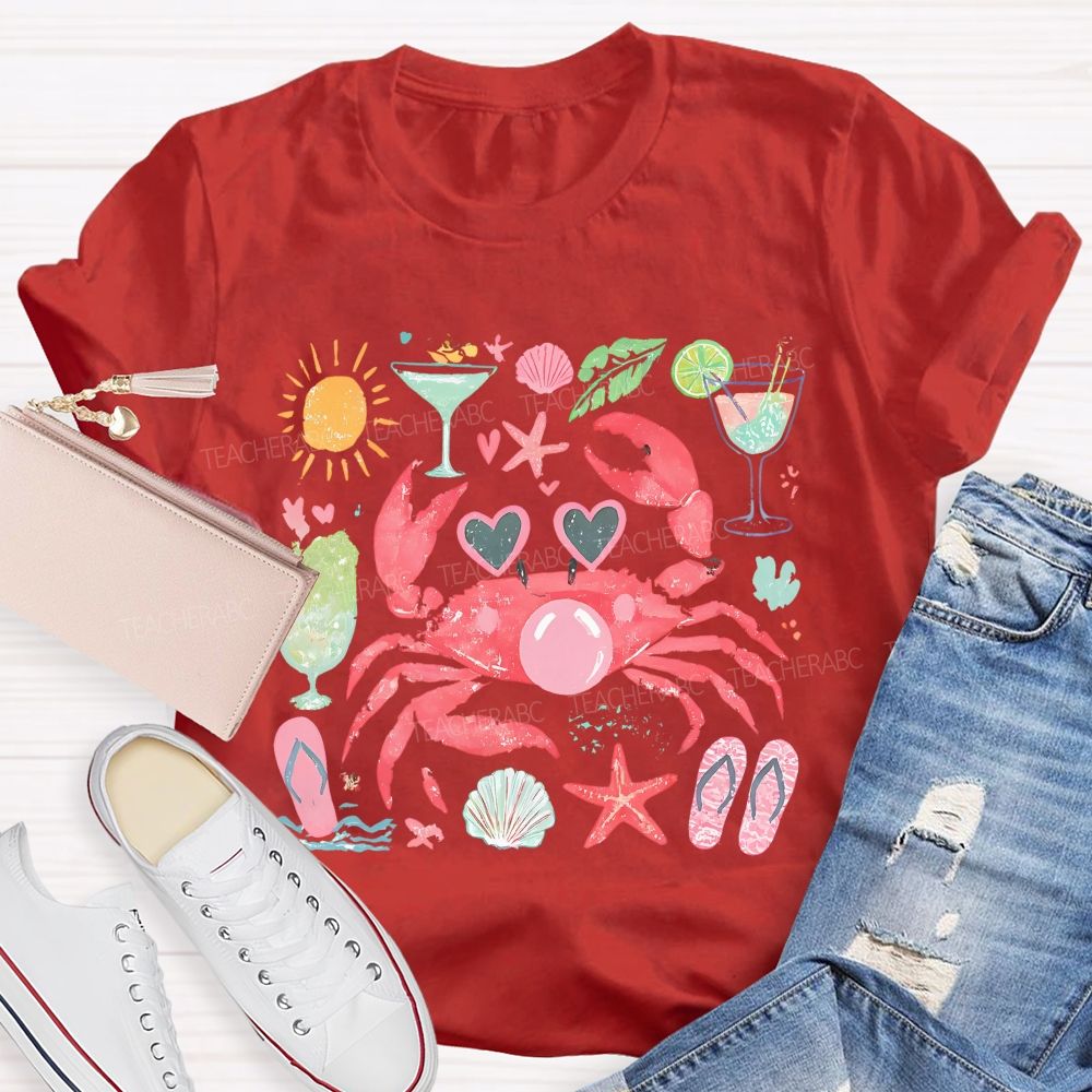 Summer Crab Graphic  Teacher T-shirt