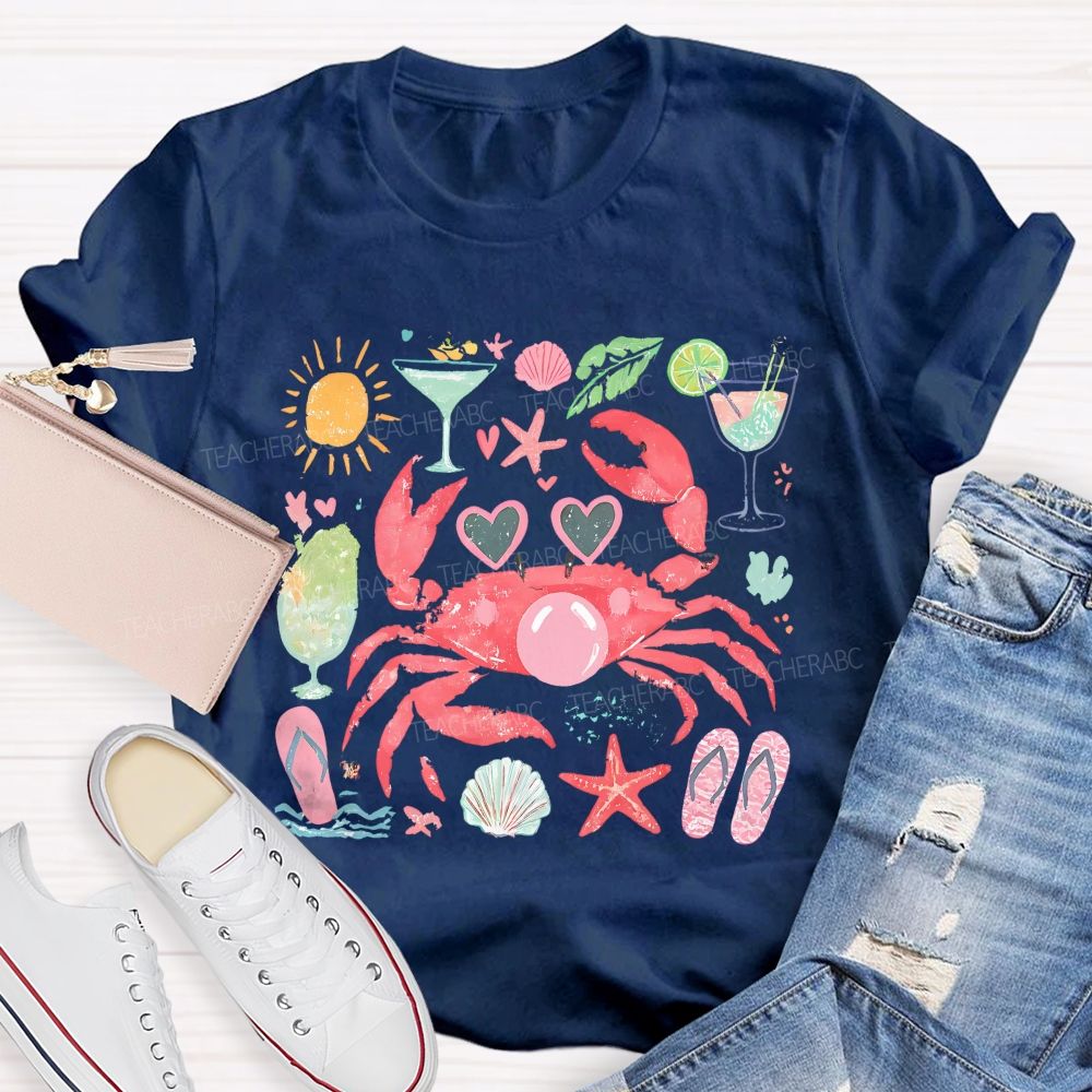 Summer Crab Graphic  Teacher T-shirt