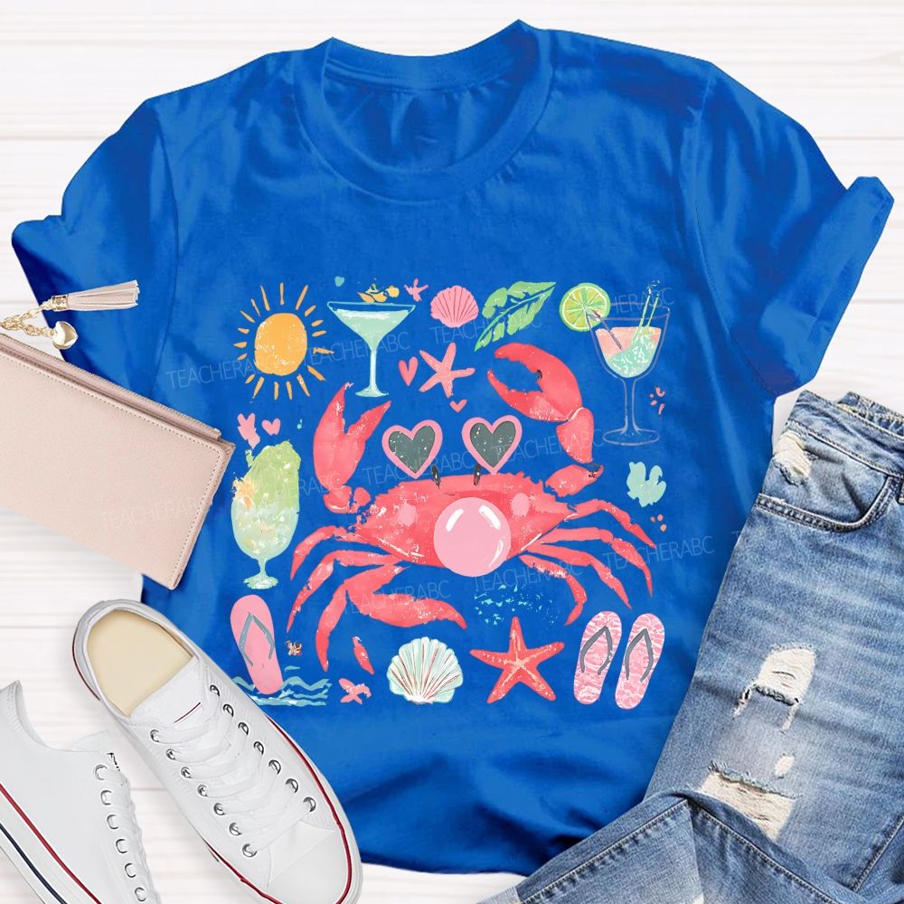 Summer Crab Graphic  Teacher T-shirt
