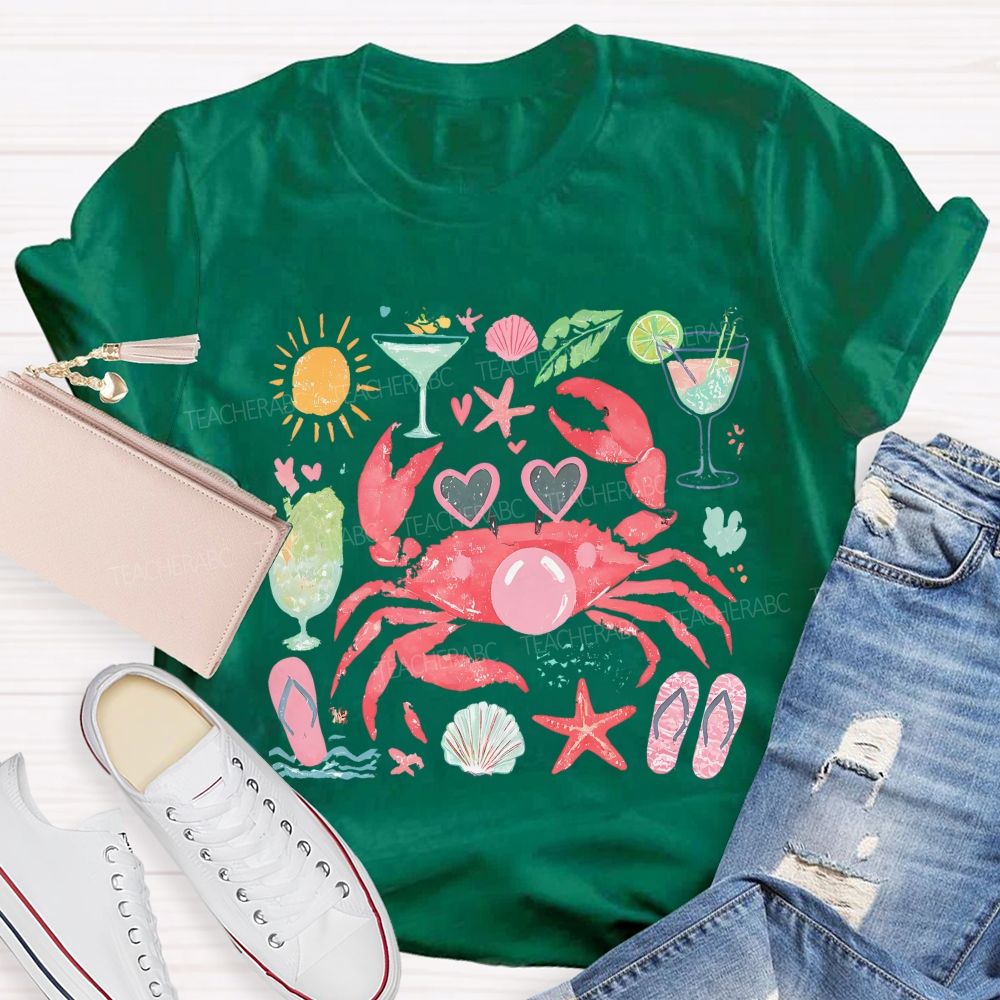 Summer Crab Graphic  Teacher T-shirt