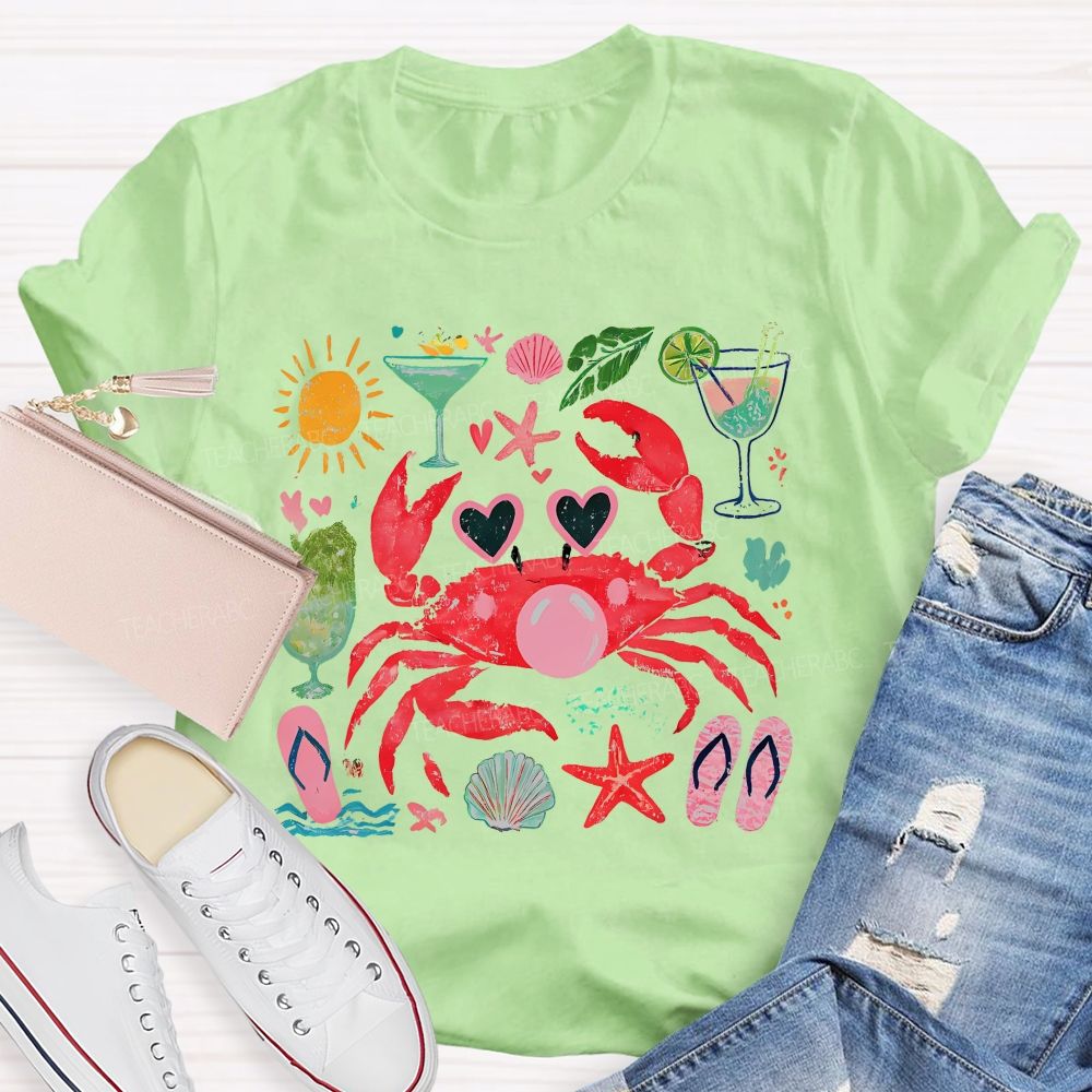 Summer Crab Graphic  Teacher T-shirt