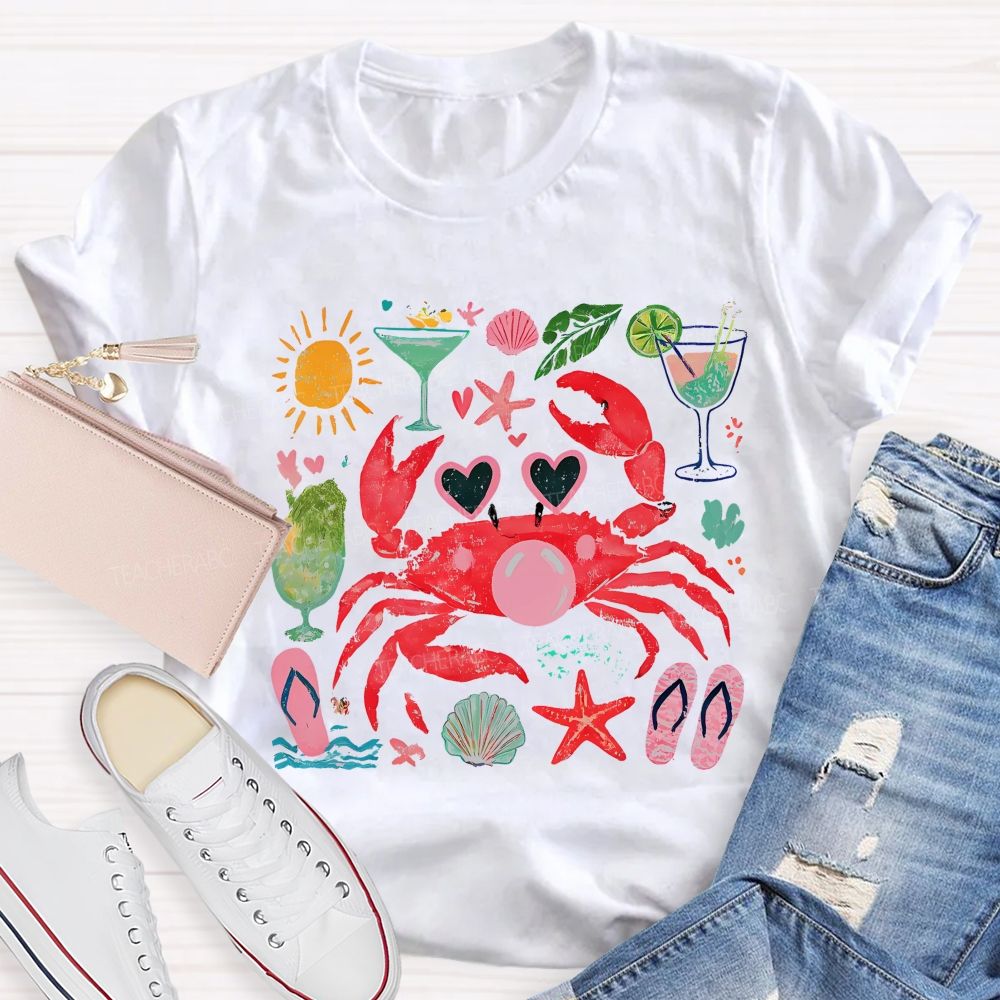 Summer Crab Graphic  Teacher T-shirt