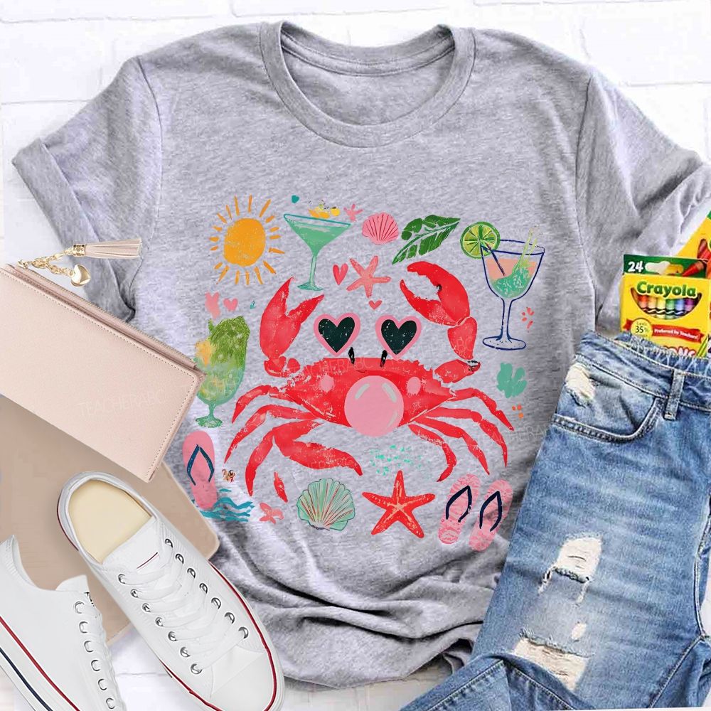 Summer Crab Graphic  Teacher T-shirt