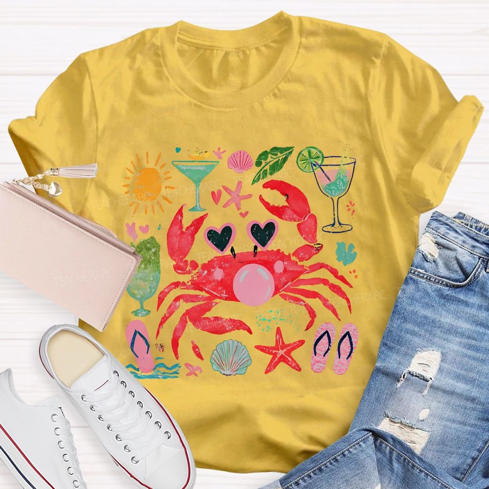 Summer Crab Graphic  Teacher T-shirt