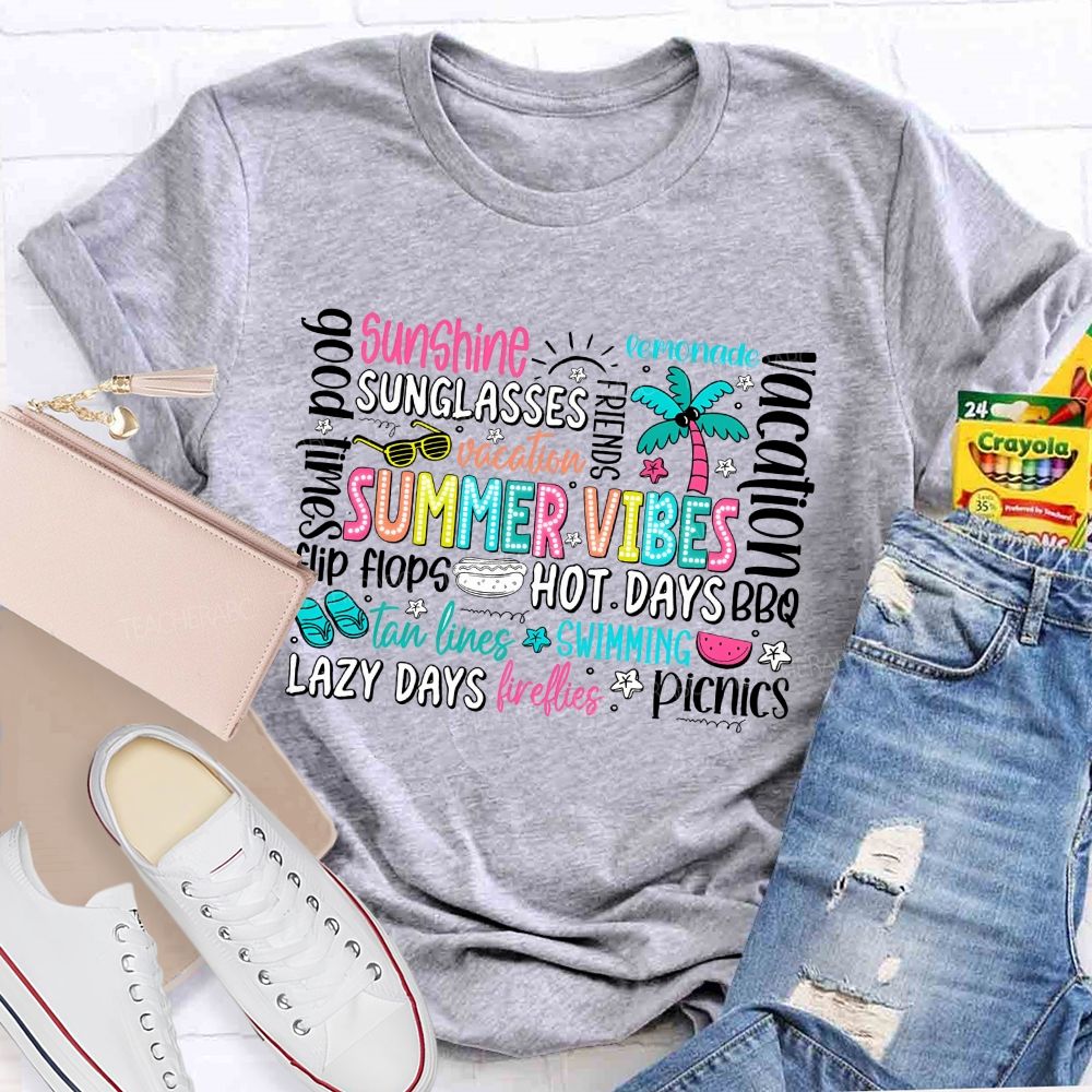 Summer Vibes Sunshine Lazy Days Picnic Teacher T-shirt