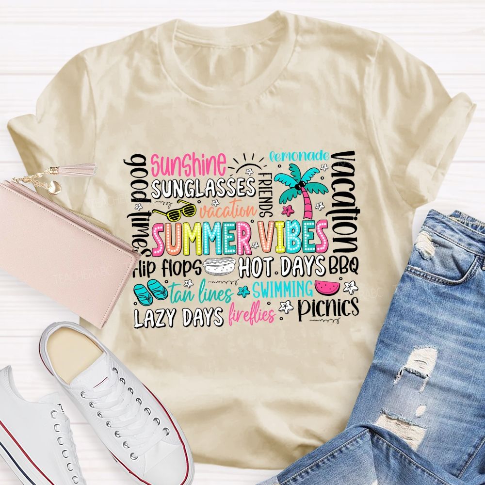 Summer Vibes Sunshine Lazy Days Picnic Teacher T-shirt
