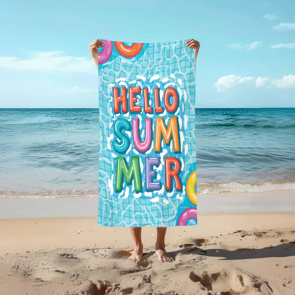 Hello Summer Blue Vibes Beach Towel