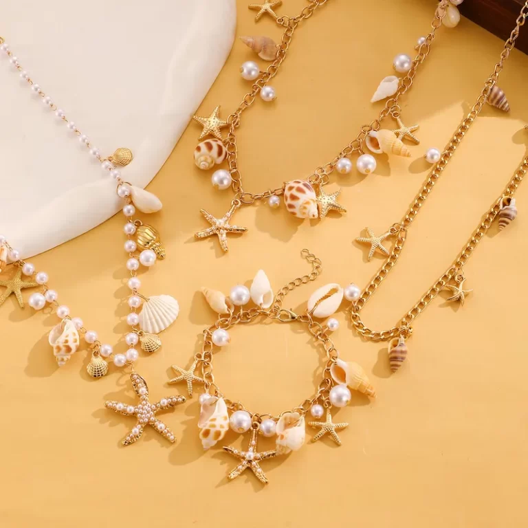 Bohemian Beach-Style Seashell & Conch Pendant Necklace And Bracelet Set