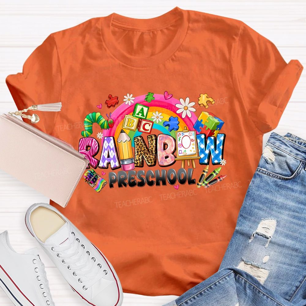 Personalized Grade Rainbow Preschool Teacher T-shirt