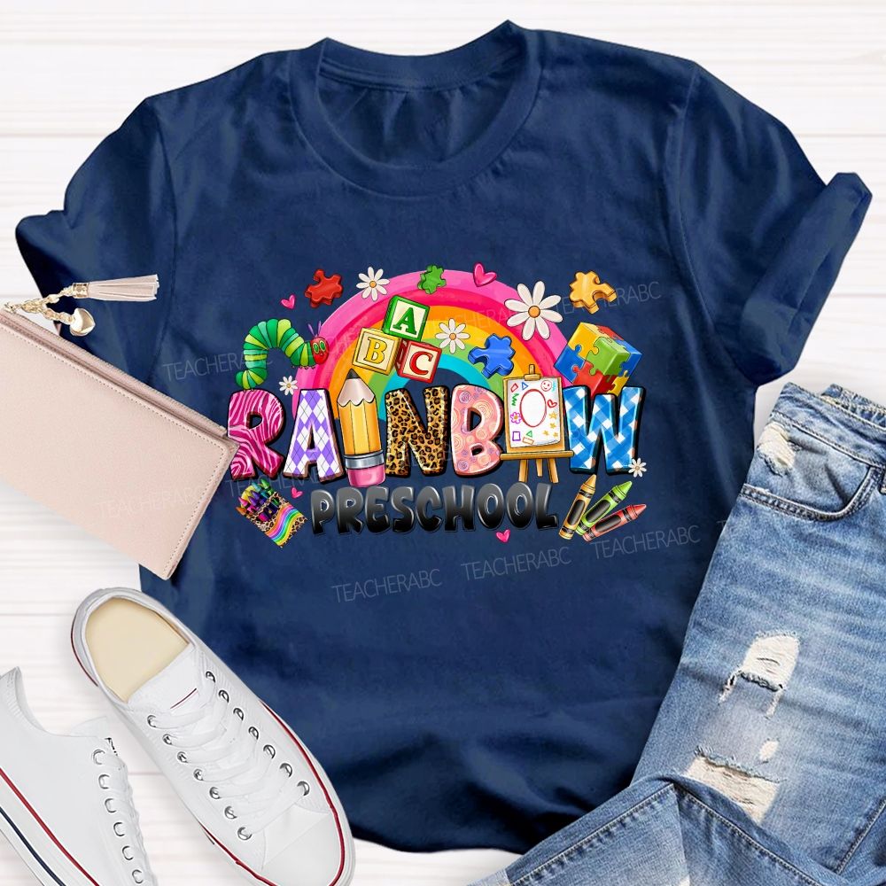 Personalized Grade Rainbow Preschool Teacher T-shirt