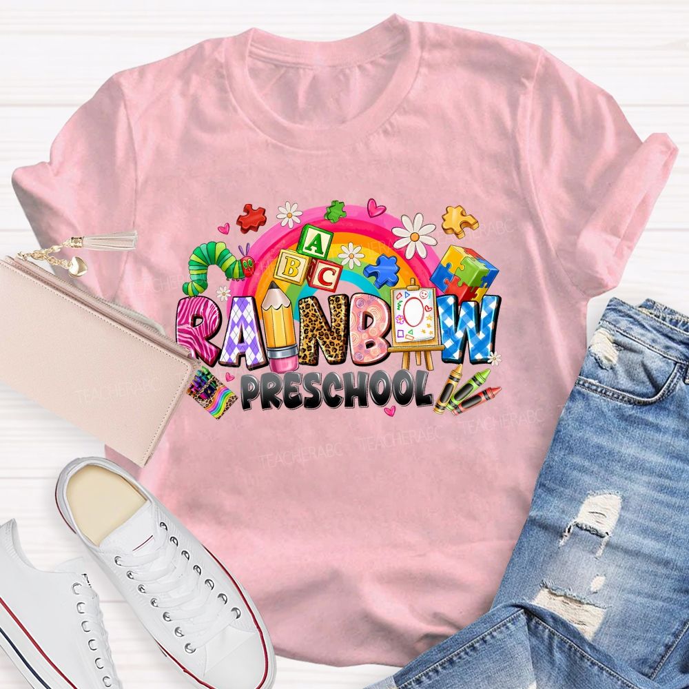 Personalized Grade Rainbow Preschool Teacher T-shirt