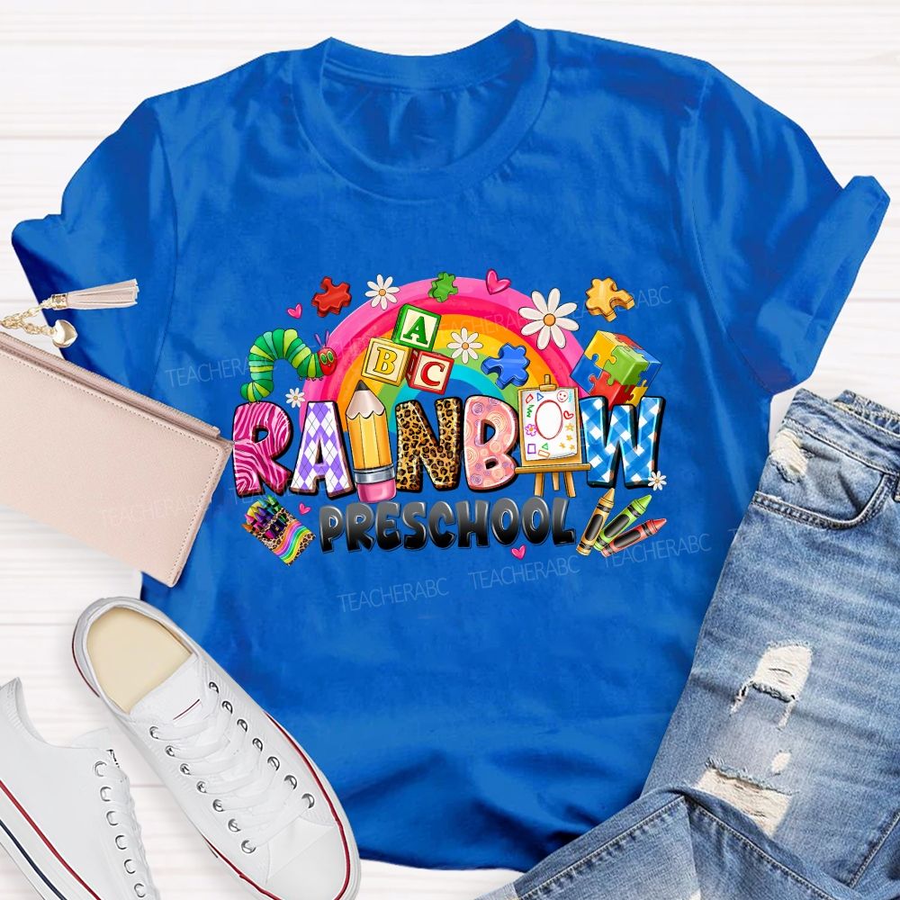 Personalized Grade Rainbow Preschool Teacher T-shirt
