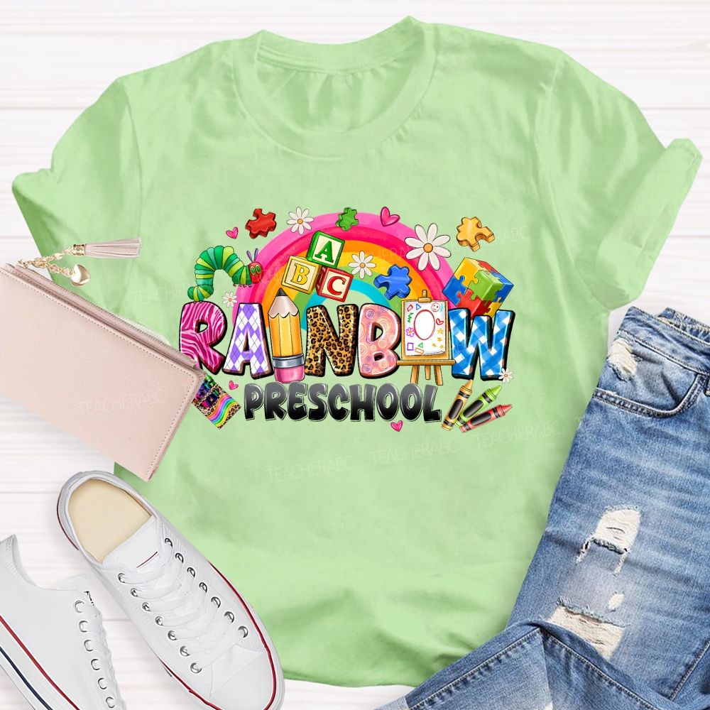 Personalized Grade Rainbow Preschool Teacher T-shirt