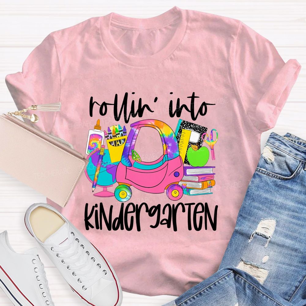 Personalized Grade Rolling Into Kindergarten Teacher T-shirt
