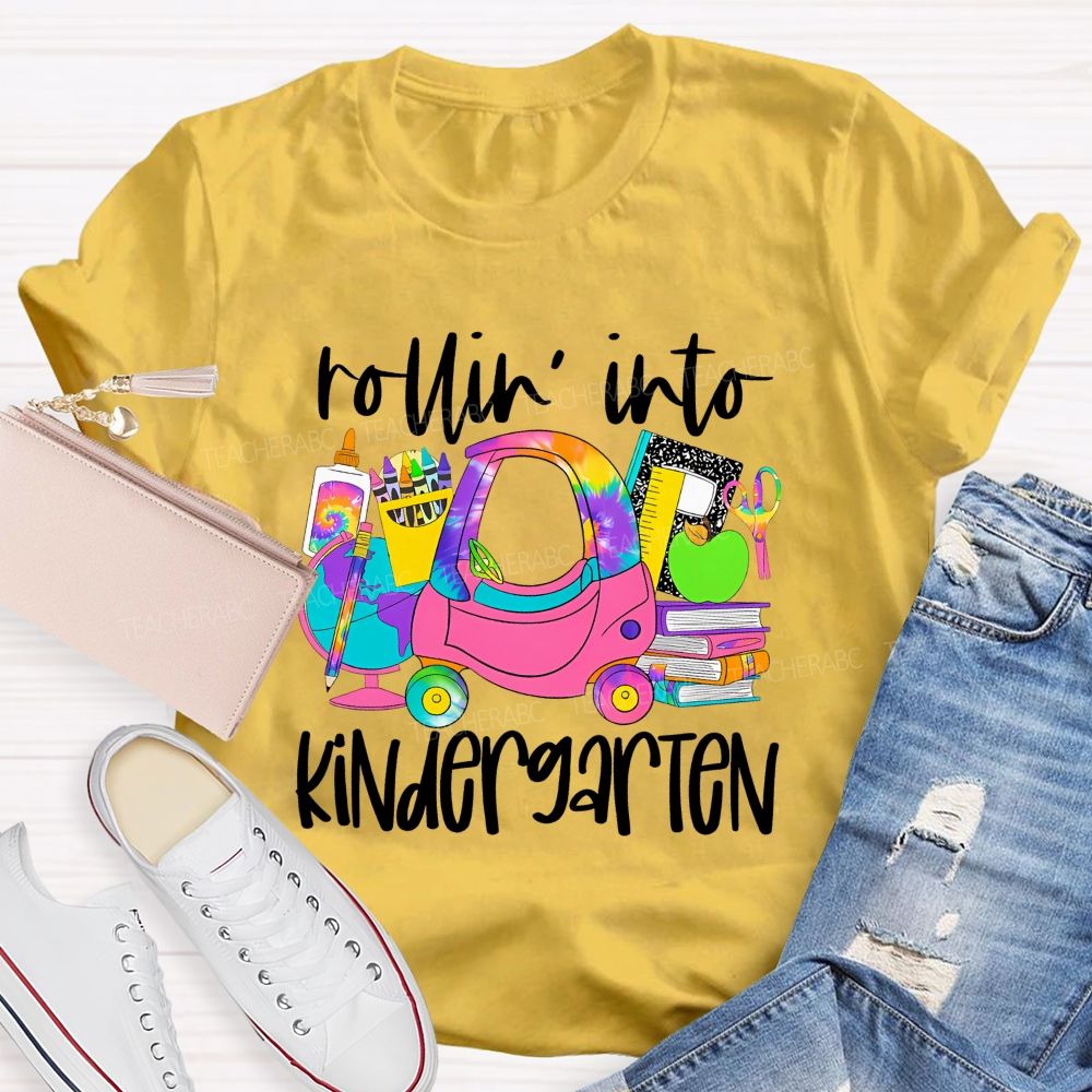 Personalized Grade Rolling Into Kindergarten Teacher T-shirt