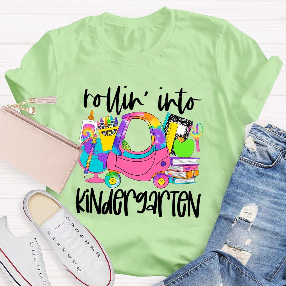 Personalized Grade Rolling Into Kindergarten Teacher T-shirt