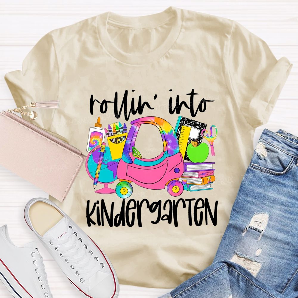 Personalized Grade Rolling Into Kindergarten Teacher T-shirt