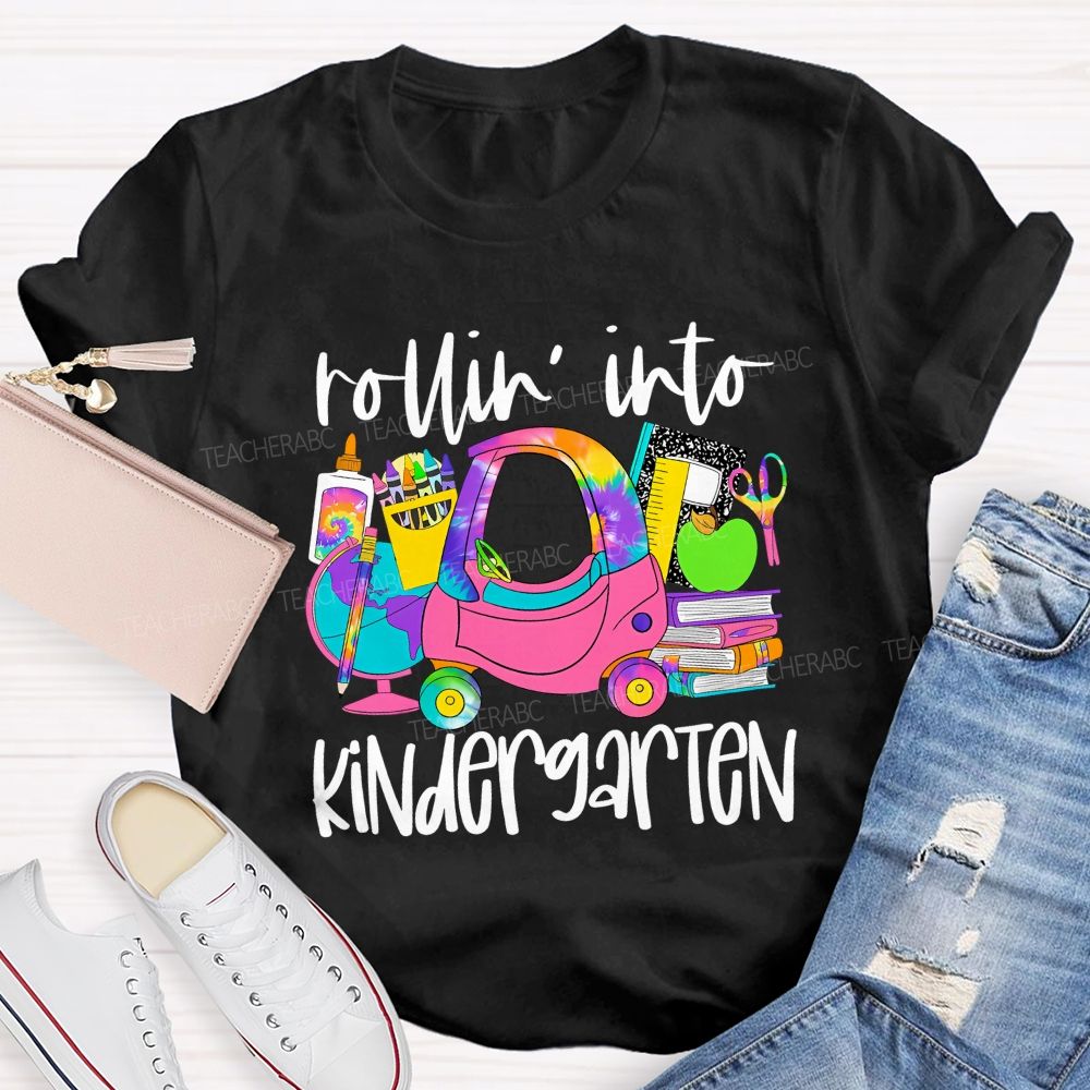 Personalized Grade Rolling Into Kindergarten Teacher T-shirt