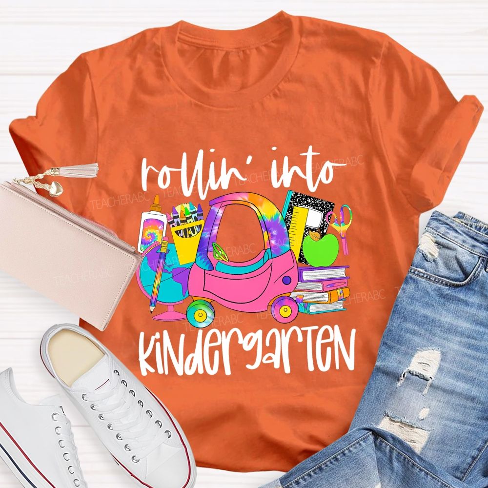 Personalized Grade Rolling Into Kindergarten Teacher T-shirt