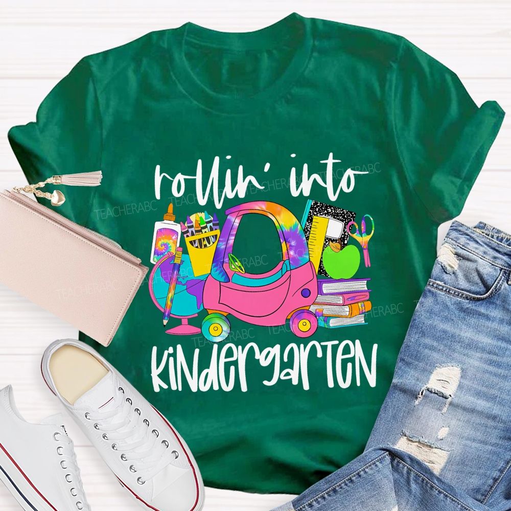 Personalized Grade Rolling Into Kindergarten Teacher T-shirt