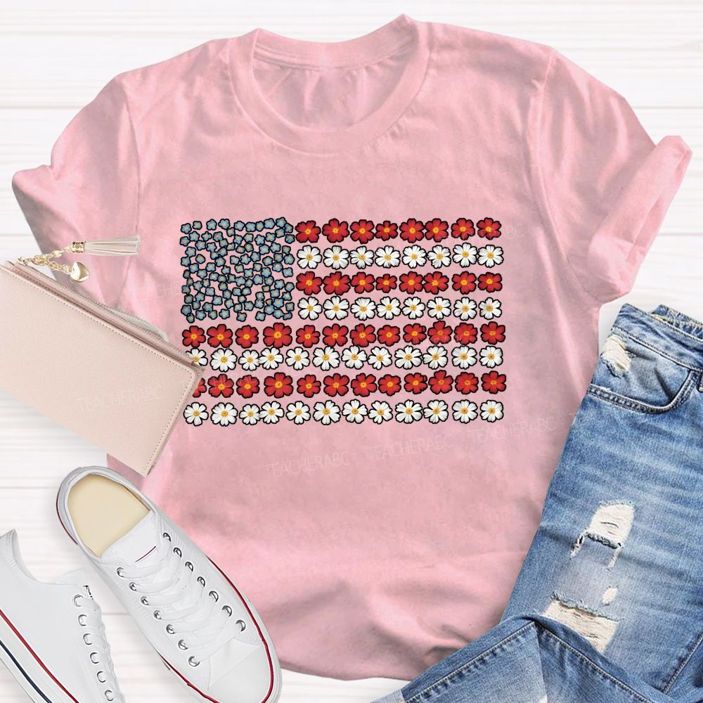 Teacher Floral American Flag Teacher T-shirt