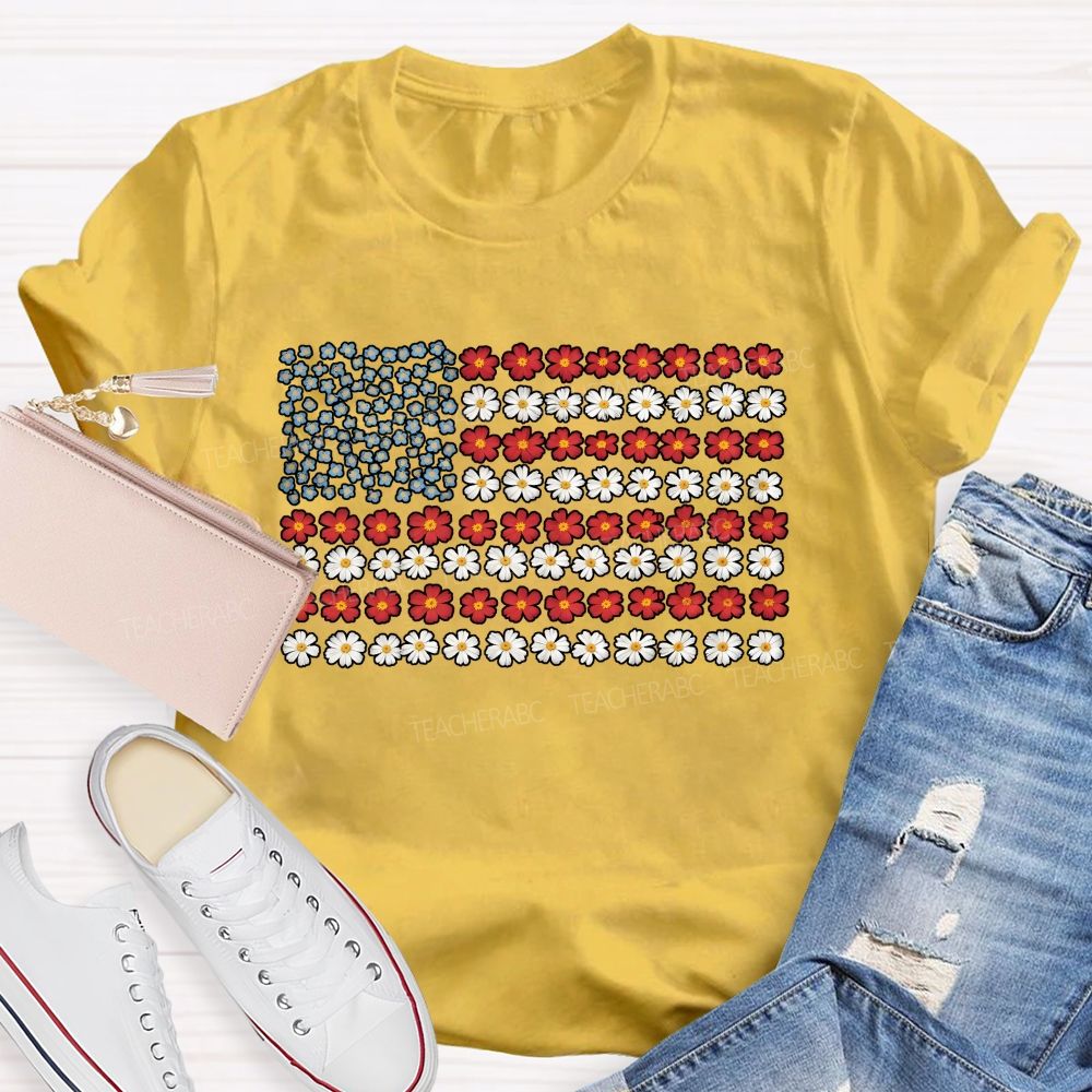 Teacher Floral American Flag Teacher T-shirt